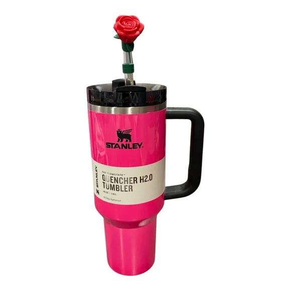 Stanley Pink Quencher H2.0 Tumbler Exclusive 40Oz with Flower Straw Topper - Picture 2 of 4